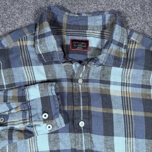 Untuckit Shirt Blue Plaid 100% Linen Slim Fit Wrinkle Resistant Mens Large